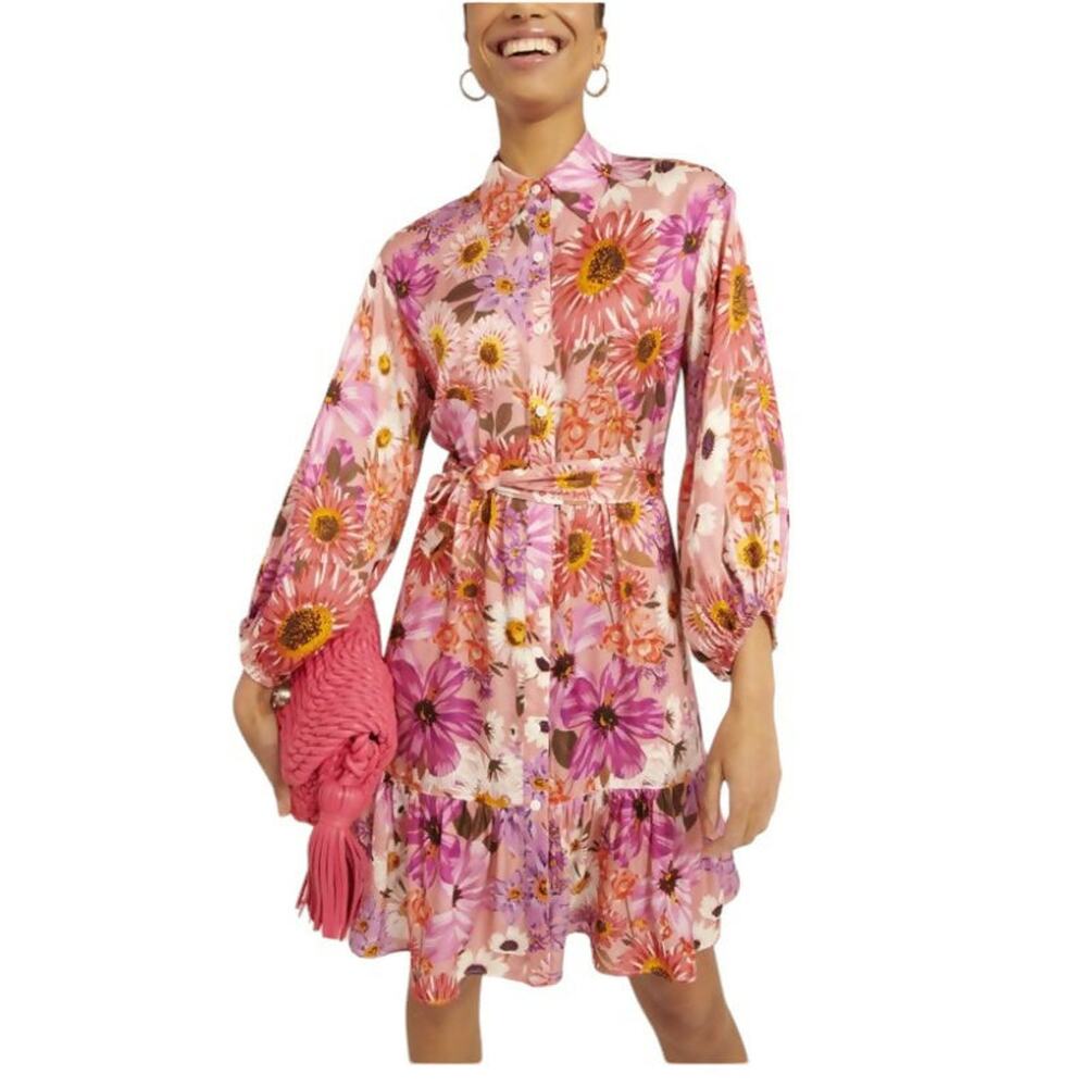 Rachel Parcell Fit & Flare Tiered Hem Shirt Dress- Floral- Pink Multi/Botanical